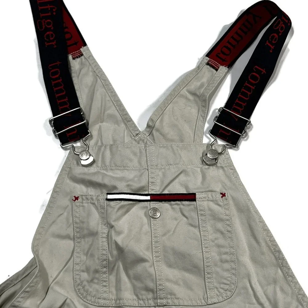 Vintage Tommy Girl Bib Overall Shorts Sz 5 - Y2K Tommy Jeans Hilfiger Shortalls‎